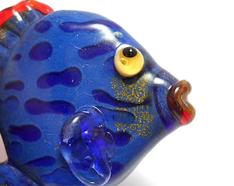 fish sculpture Lampwork glass fish bead teal /& green necklace pendant ocean necklace Laurie Ament Isinglass Design