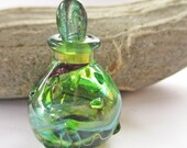 Miniature green glass bottle, Handmade Lampwork keepsake urn, ash or perfume bottle, memorial amphora , SRA, Isinglass Design