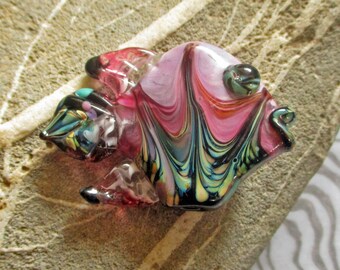 fish sculpture Lampwork glass fish bead teal /& green necklace pendant ocean necklace Laurie Ament Isinglass Design