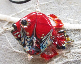 fish sculpture Lampwork glass fish bead teal /& green necklace pendant ocean necklace Laurie Ament Isinglass Design