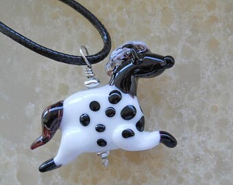 Sale~ Glass horse bead, Lampwork glass appaloosa black & white horse pendant, handmade miniature ornament, animal bead, glassbead