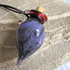 Purple lampwork glass vial miniature amphora bottle jewelry, pendant necklace, potion, aromatherapy, cremains glass bead vessel image 1