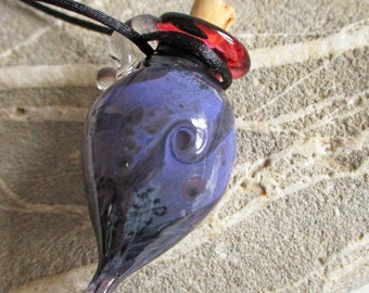 Purple lampwork glass vial miniature amphora bottle jewelry, pendant necklace, potion, aromatherapy, cremains glass bead vessel