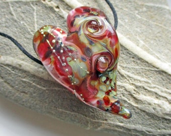 Pink Heart lampwork glass bead pendant necklace, handmade love bead, BHB, one of a kind focal bead, ready to wear jewelry, SRA