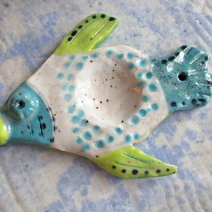 Fish pottery support spindle bowl, clay handmade spinning supplies, incense burner or ring catcher, support yarn spinning image 2