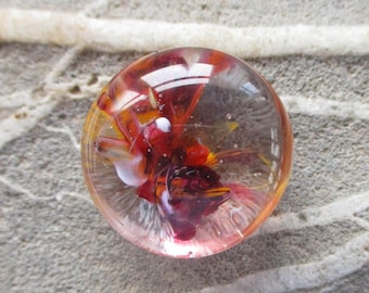 Lampwork glass floral micro weight, red designer art glass gift, small handmade glass paperweight, mini paperweight, OOAK SRAJD