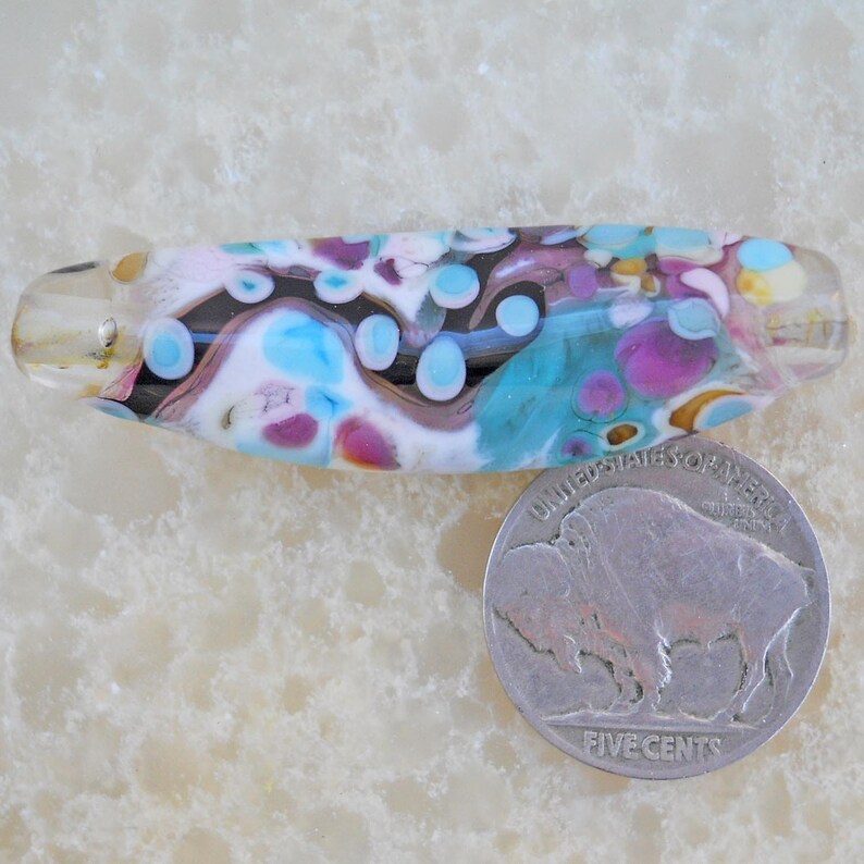 art bead Lampwork glass curved bead pink /& blue /'jellies/' wide bent bracelet supplies boho bead Lampwork Glass jewelry supplies