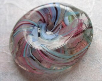 Glass support spindle bowl glassbead, pink & blue handmade lampwork glass spinning supplies, glass worry stone
