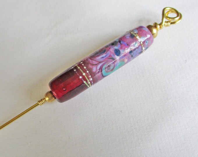 Glass Bead Orifice Threading Hook for Spinning Wheel, Dark Pink