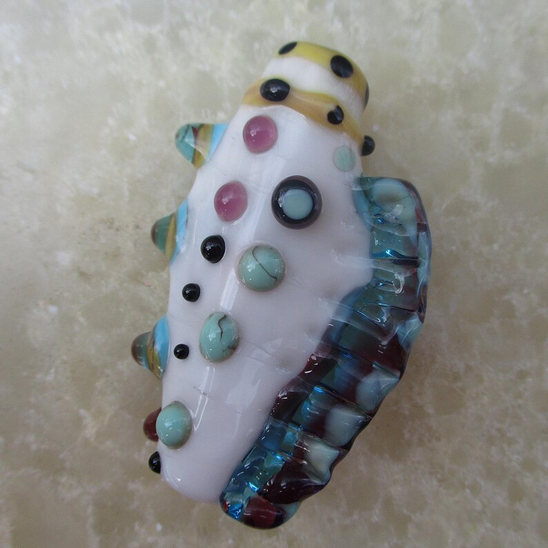 Handmade Blue White Chrysalis Lamp Work Glass Focal Bead - Bead Pendant Jewelry Supplies Handmade Blue White Chrysalis Lamp Work Glass Focal Bead - Bead Pendant Jewelry Supplies