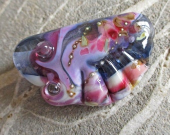 Abstract lampwork glass bead purple & pink amulet pendant, 'vista' wearable art necklace, handmade focal bead talisman, SRA
