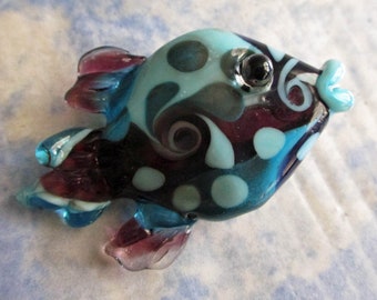 Glass fish pendant, blue & purple lampwork glass bead necklace, jewelry supplies, fish sculpture, ocean summer necklace, Isinglass Design