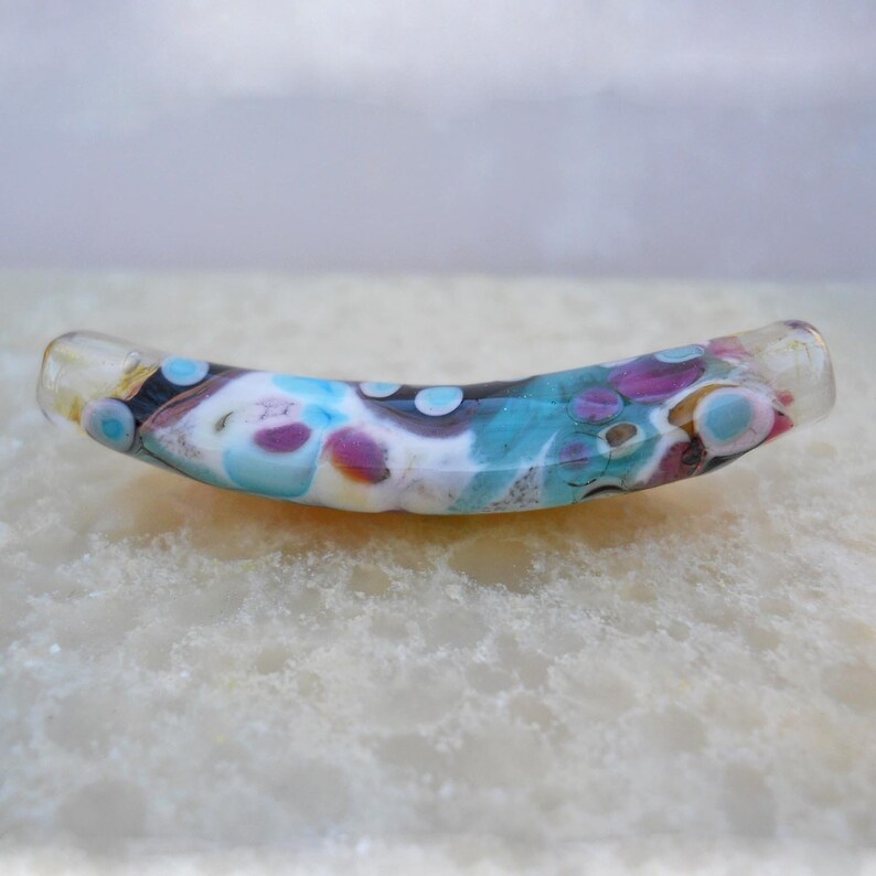 art bead Lampwork glass curved bead pink /& blue /'jellies/' wide bent bracelet supplies boho bead Lampwork Glass jewelry supplies