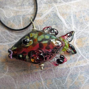 Pink & green trout necklace, lampwork fish glass bead pendant, jewelry supplies, fish sculpture, summer ocean necklace, Isinglass Design