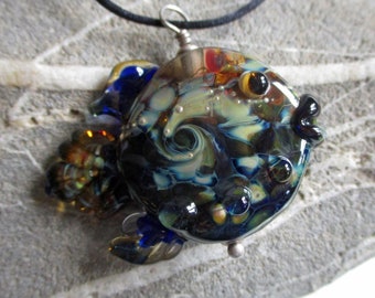 Glass fish bead pendant, dark cobalt blue lampwork glass handmade ocean art glass jewelry, SRAJD, Isinglass Design