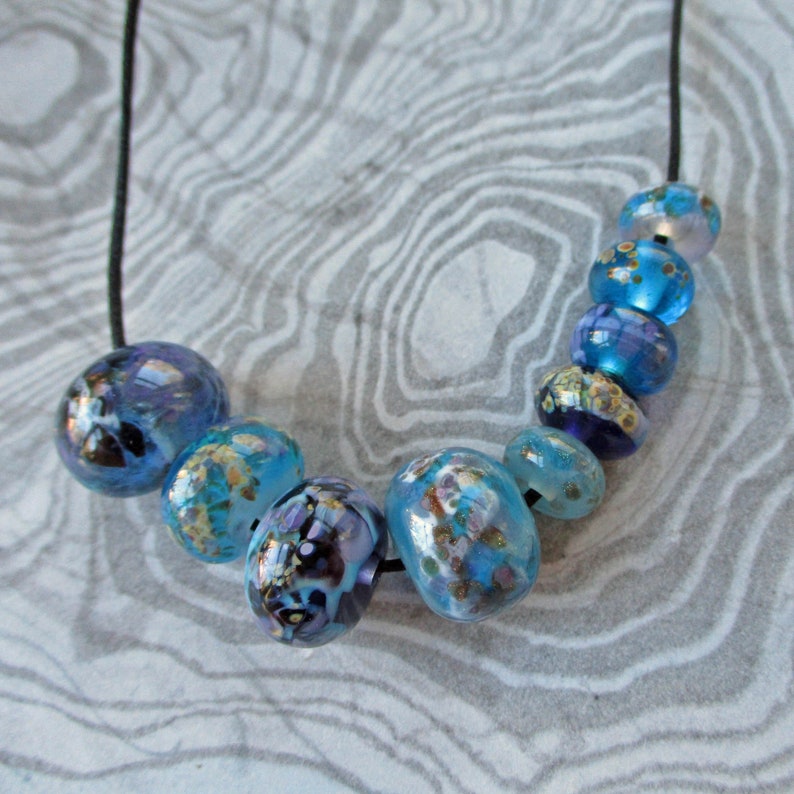 Blue & purple glass beads set four beads w/ spacers OOAK Etsy