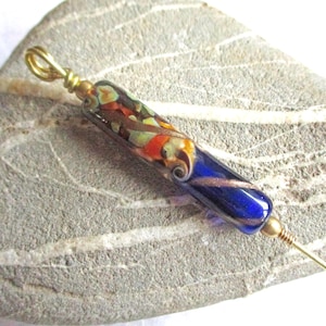 Glass Bead Orifice Threading Hook for spinning wheel, cobalt blue bead fiber hook, lampwork glass bead, handmade spinners tool