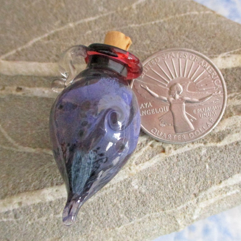 Purple lampwork glass vial miniature amphora bottle jewelry, pendant necklace, potion, aromatherapy, cremains glass bead vessel image 3