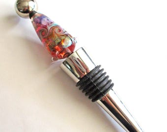 Bouchon à vin en perles de verre au chalumeau, grande perle d'art artisanale rose et bleue, bouchon de liège en acier inoxydable, pendaison de crémaillère, fournitures de cuisine, SRA