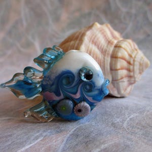 Lampwork fish pendant, blue & white ocean wave glass bead necklace, jewelry supplies, fish sculpture, summer ocean necklace Isinglass Design