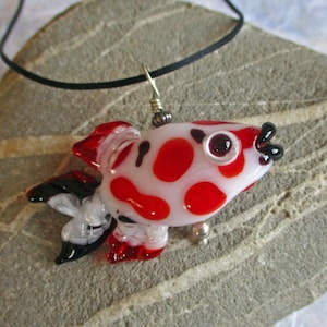 White & orange koi lampwork fish amulet pendant, glass bead necklace, jewelry supplies, fish sculpture ocean necklace, Isinglass Design