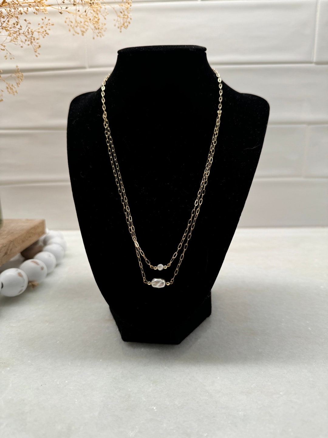 Double Paperclip And Rope Chain Double Layered Paperclip Chain Necklace With Medium Size Pearls - Etsy