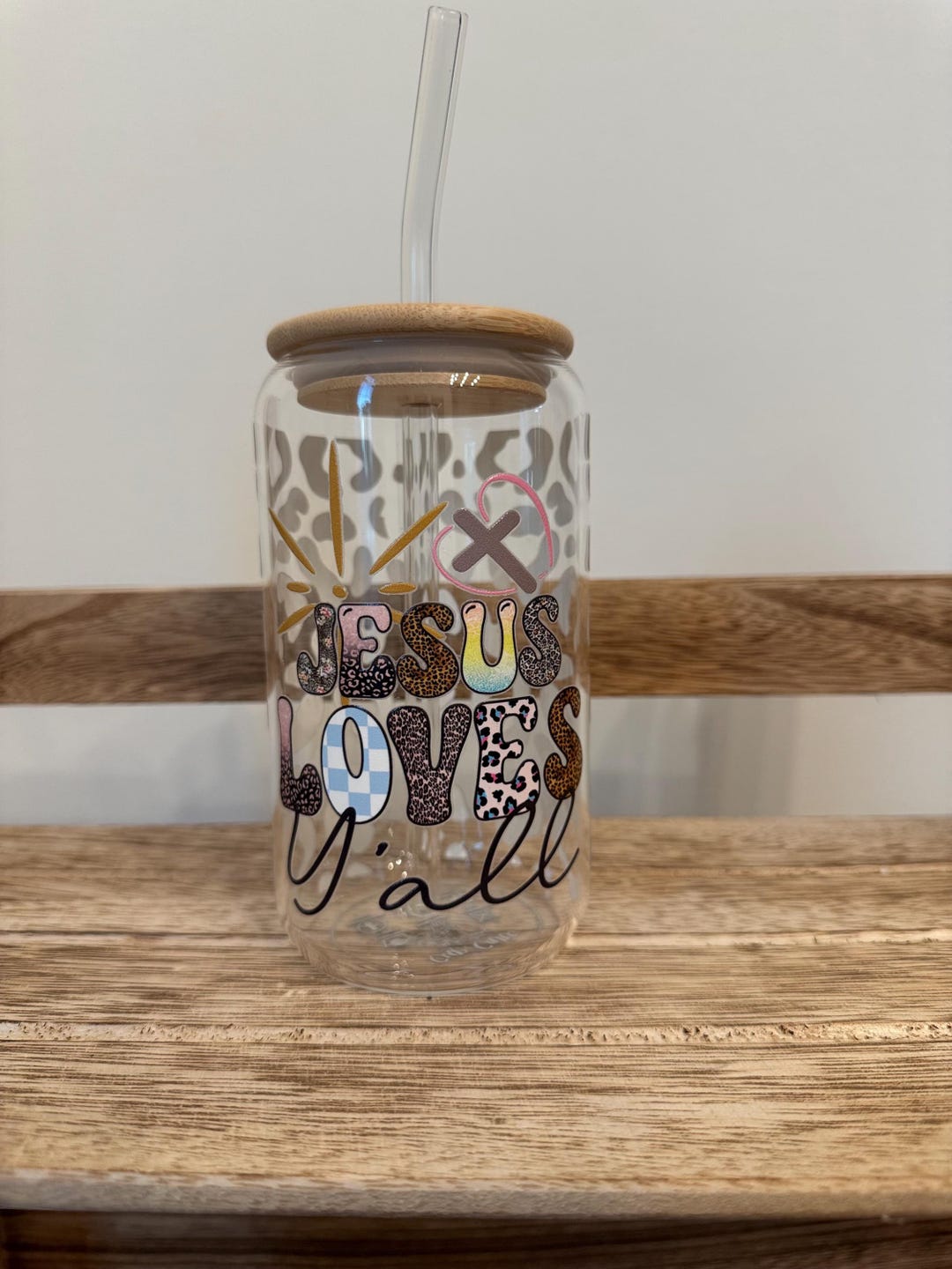 16oz Glass With Bamboo Lid, Glass Straw and Straw Cleaner - Etsy