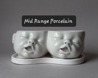 Two Headed Baby Planter, Mid Range Porcelain, medium, ready to ship, Susan Kniffin Davidson Ceramics, Kniffin Pottery