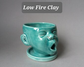 Baby Head Planter w/nose ring, small, turquoise, ready to ship, Susan Kniffin Davidson Ceramics, Kniffin Pottery