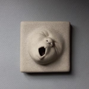 Face Wall Tile with septum ring, Midrange Stoneware, ready to ship, Susan Kniffin Davidson, Kniffin Pottery