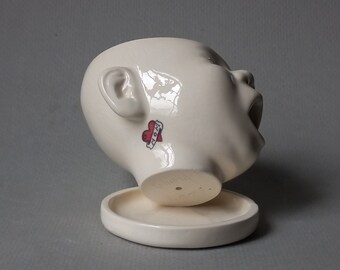 Baby Head Planter w/mom tattoo, small, Susan Kniffin Davidson Ceramics, Kniffin Pottery