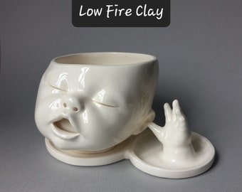 Baby Head Planter w/hand, medium, Ready to Ship, Susan Kniffin Davidson Ceramics, Kniffin Pottery