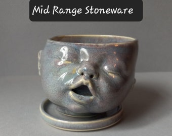 Baby Head Planter, Mid Range Stoneware, medium, lagoon and kiwi, Ready to Ship, Susan Kniffin Davidson Ceramics, Kniffin Pottery