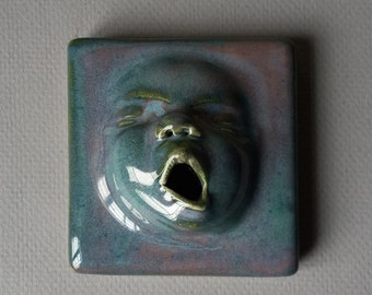 Baby Face Wall Tile, Mid Range Stoneware, ready to ship, Susan Kniffin Davidson, Kniffin Pottery