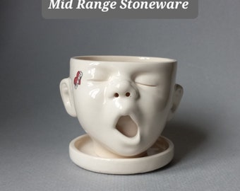 Baby Head Planter w/mom tattoo, Mid Range Stoneware, small, Susan Kniffin Davidson Ceramics, Kniffin Pottery