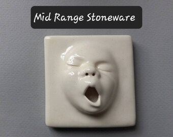 Baby Face Wall Tile, Mid Range Stoneware, ready to ship, Susan Kniffin Davidson, Kniffin Pottery