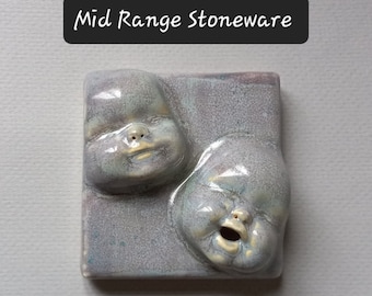 Two Face Wall Tile, Mid Range Stoneware, ready to ship, Susan Kniffin Davidson Ceramics, Kniffin Pottery