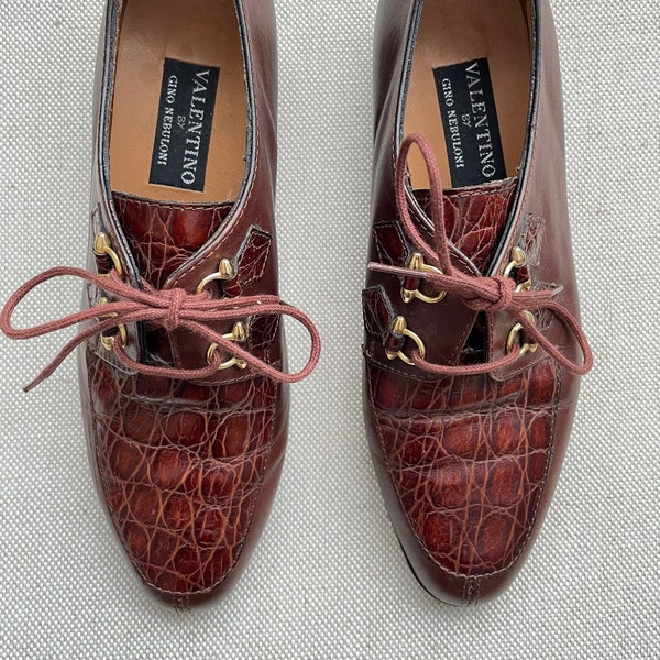 Vintage 1980s Gino Nebuloni Brown Leather and Alligator Lace-up Loafers (Size 36 or US6)