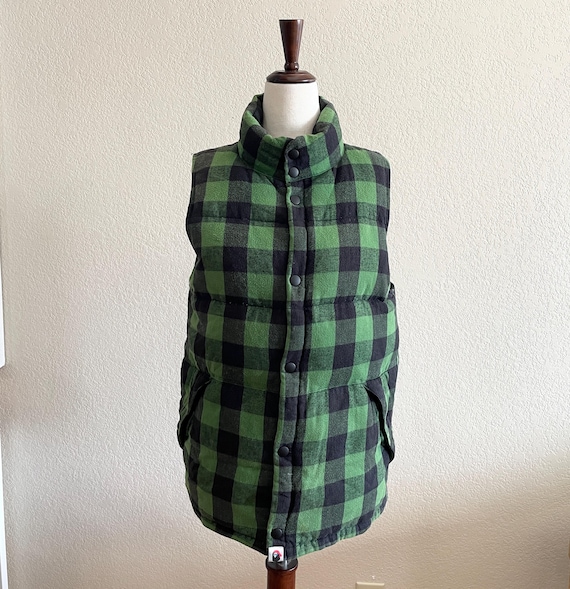Bape, Vintage A Bathing Ape (BAPE) Green Buffalo Plaid Down Feather Vest (Small)