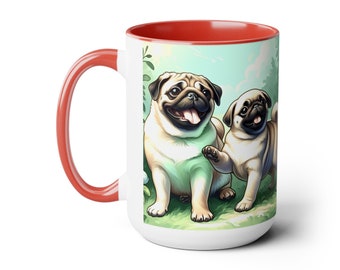 Happy Pugs Two-Tone Coffee Mugs, 15oz