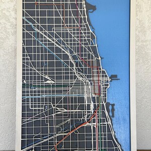 Laser-cut Chicago Street Map, with CTA Highlight