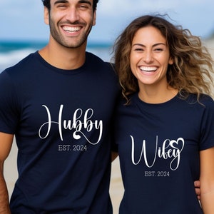 Wifey and Hubby Tshirt, Personalized, Newlyweds, Honeymoon shirt, Husband and wife, Matching merch, vacation couple shirt, just married