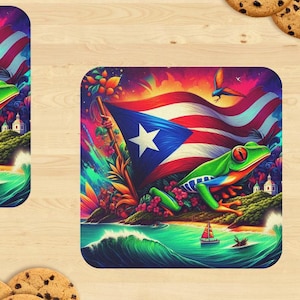 Puerto Rico Ceramic Coaster, Puerto Rican Flag, Coqui Coasters, Tropical Ocean, Gift for Boricua