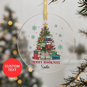 Merry Bookmas, Books Christmas Ornament, Personalized Ornament, Custom Name Book Ornament, Bookworm Gift, Book Club, Reader, Librarian Gift