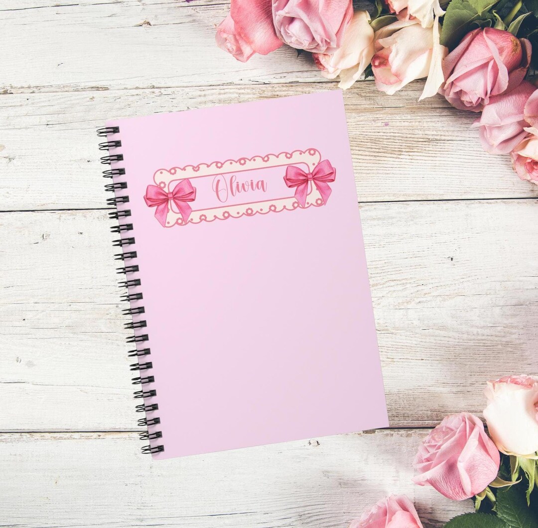 Pink Bow Personalized Notebook, Custom Name, Coquette Bow, Notepad Wire ...