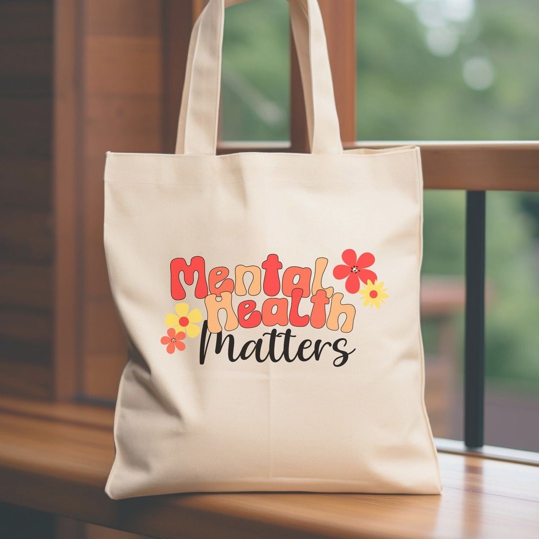 Mental Health Inspirational Canvas Tote Bag - Therapy Gift For Women, Colorful