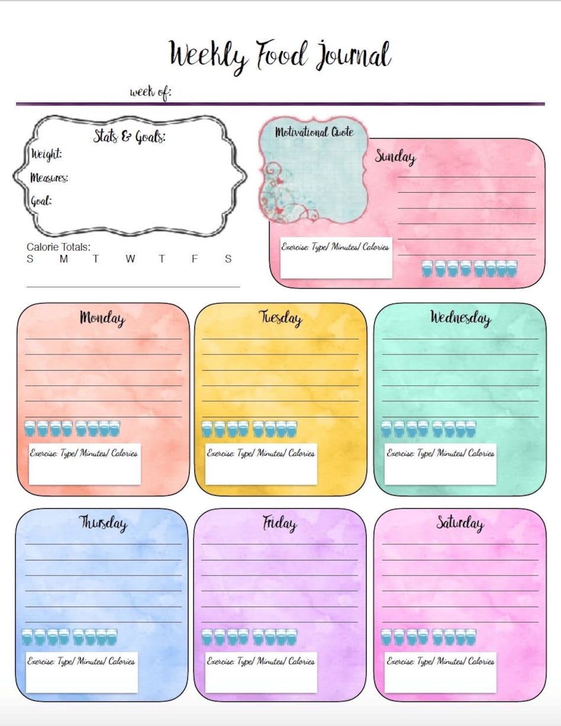 Weekly Food Journal - Etsy