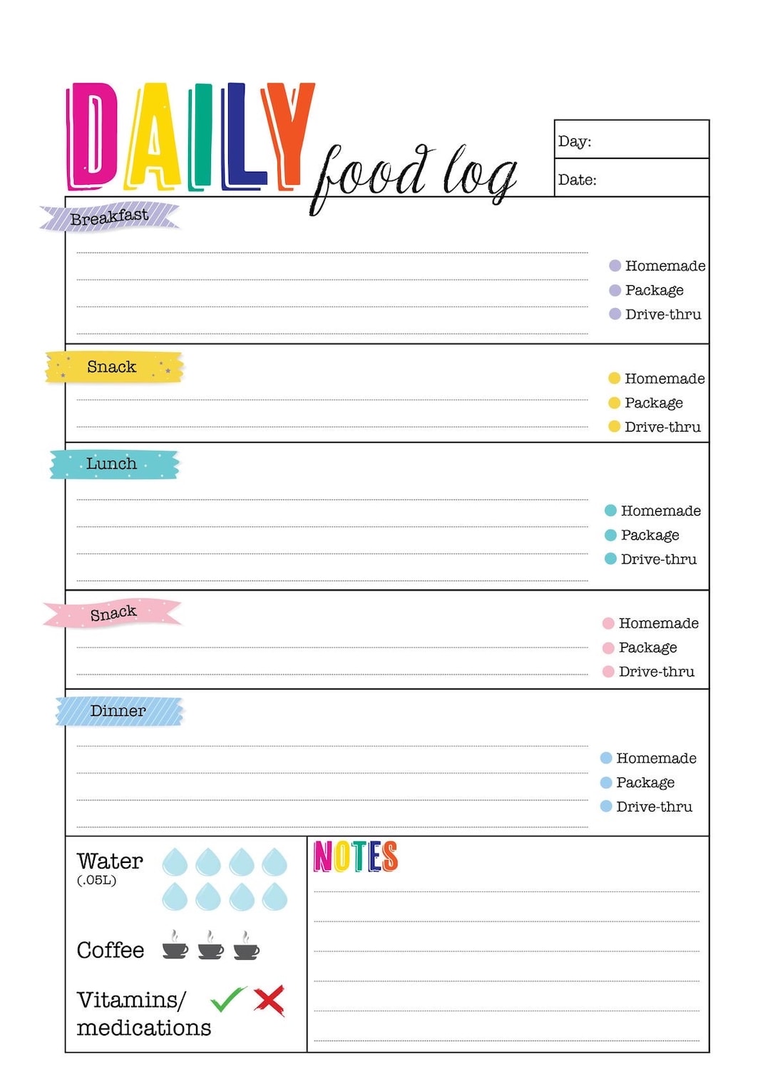 Daily Food Log Applications Daily Food Log - Etsy