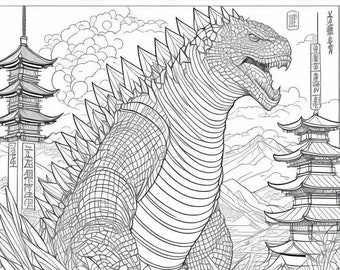 Libro para colorear de monstruos gigantes, Zilla Kaiju Fantasy (Imprimible)