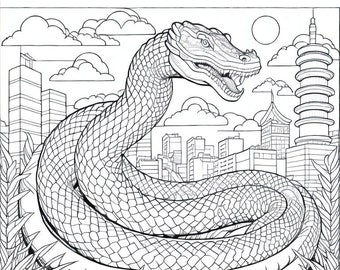 Libro para colorear de Kaiju: Monstruo gigante en Tokio (5 páginas)